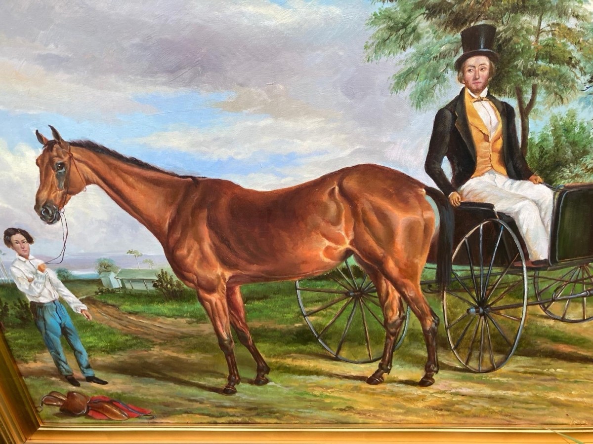 After Edward Troye 'self Portrait In A Carriage' Oil Painting Framed Signed