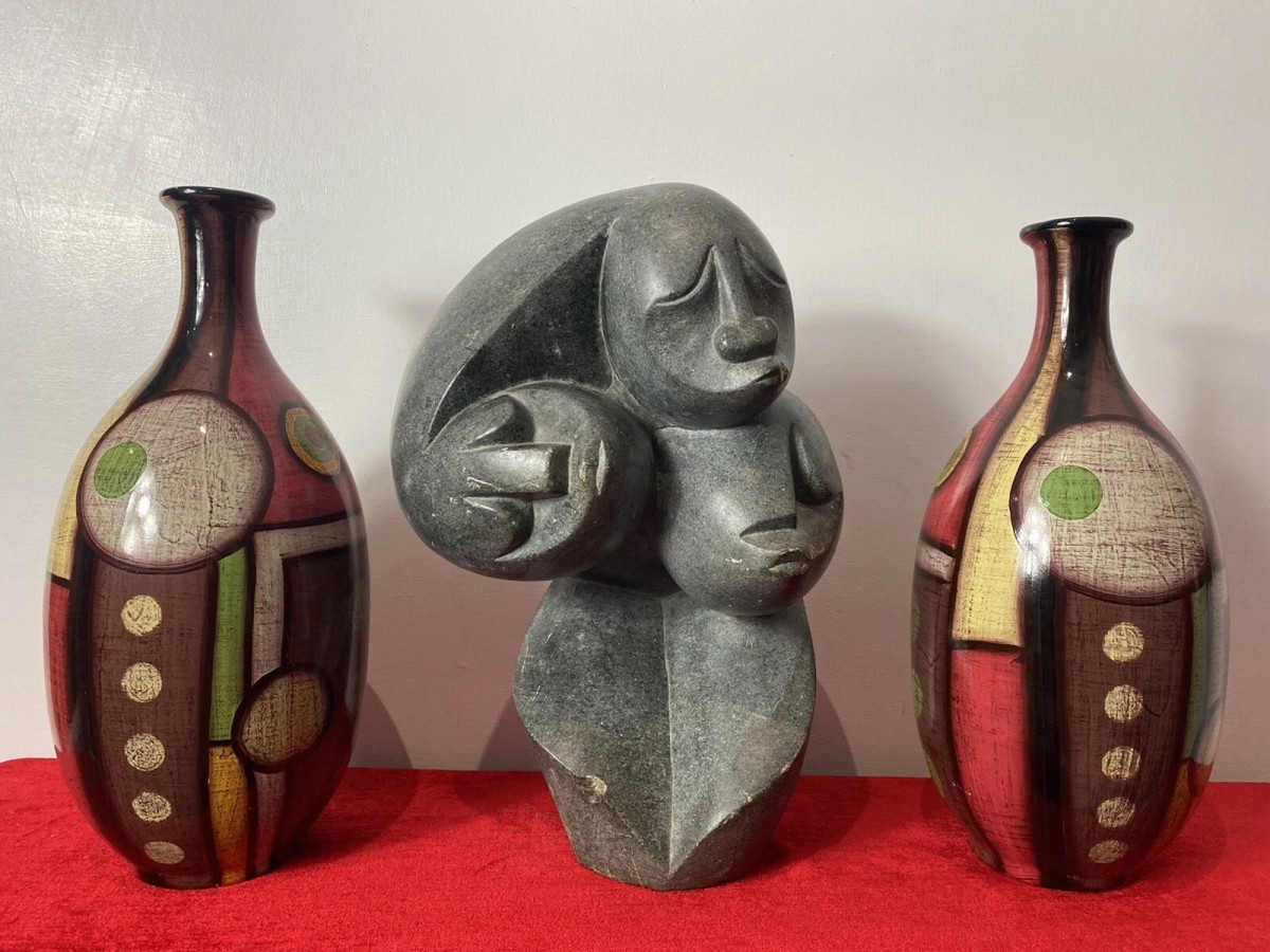 Primary image for Pair Of Mid Century Geometric Abstract Amphora Vases In Art Deco Style