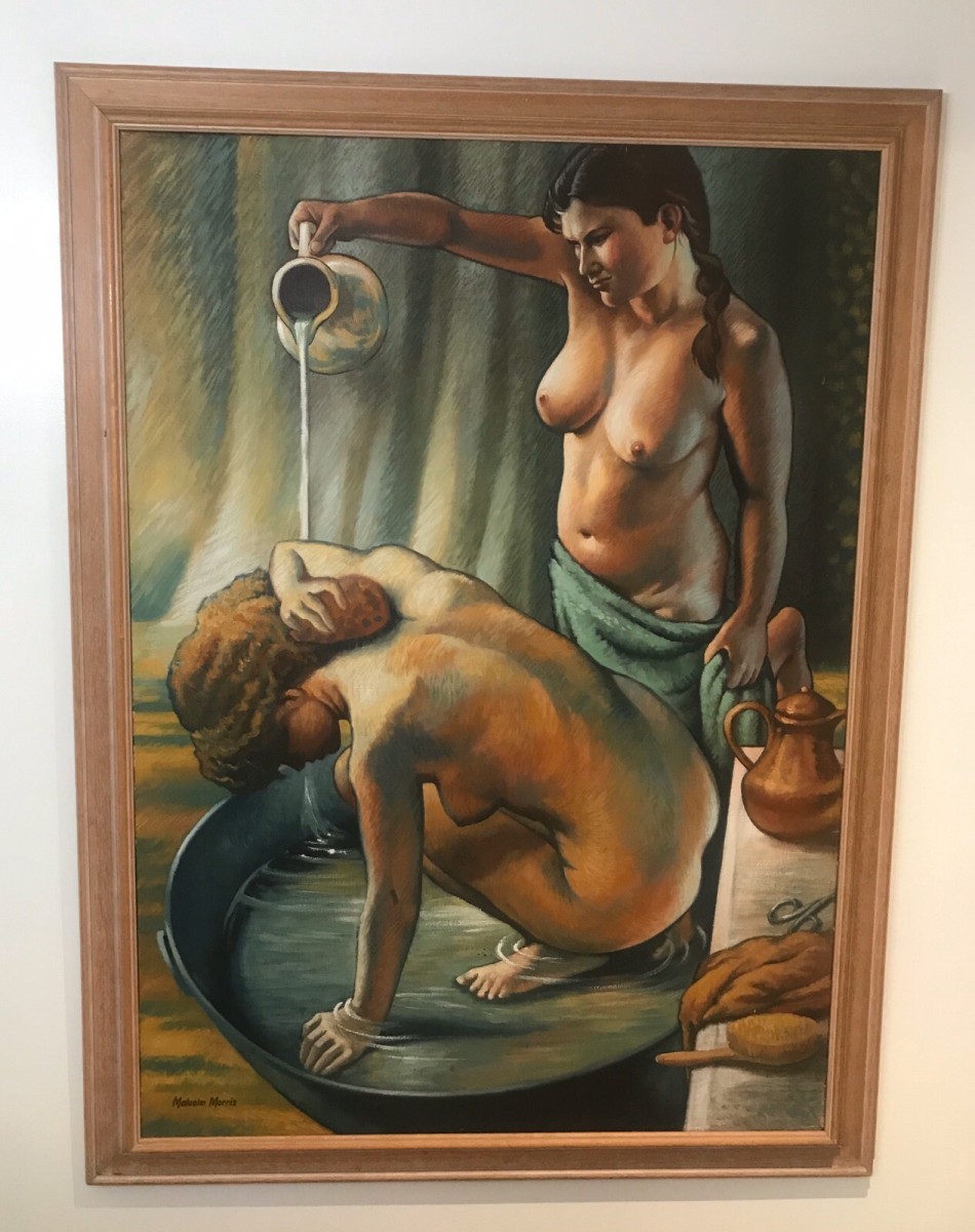 Primary image for Fine Art 20th Century Bathtime With Two Nubile Ladies Oil Painting Signed
