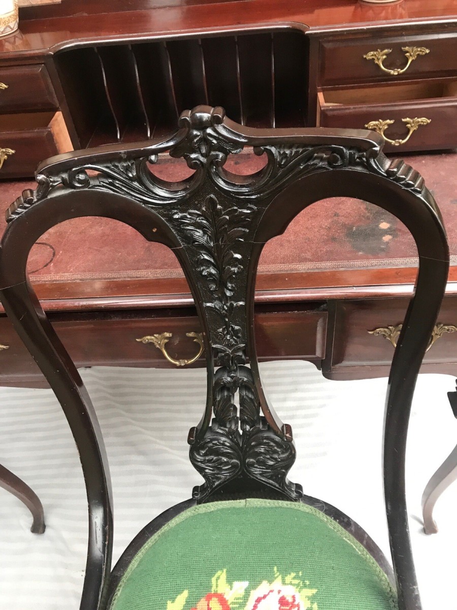 Ladies Period Art Nouveau Spanish Mahogany Writing Table With Chair