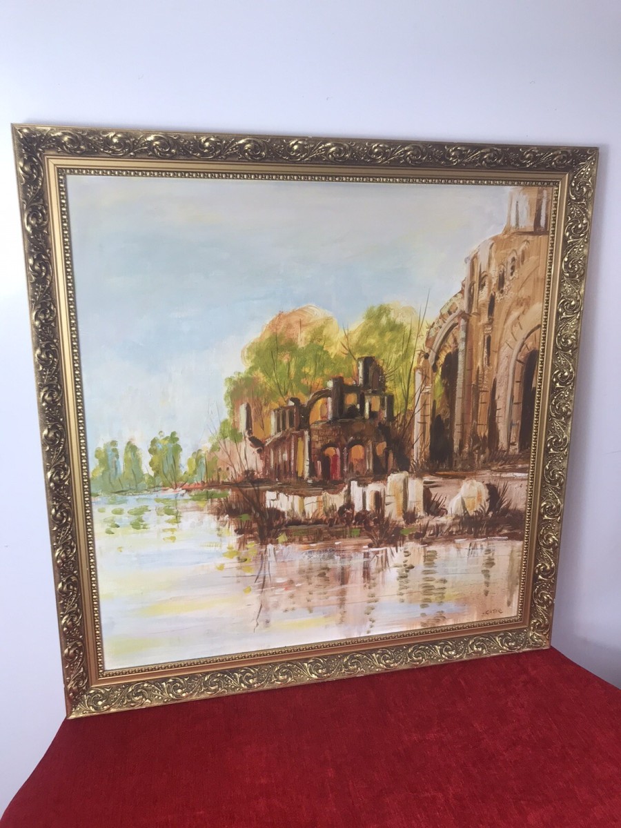 Original Oil Painting Of Glastonbury Abbey Somerset England Framed/signed Gater