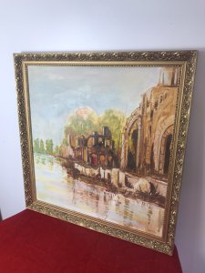 Original Oil Painting Of Glastonbury Abbey Somerset England Framed/Signed GATER. Glastonbury Abbey Is A Hidden Jewel In The Heart Of Somerset, England. Most Of The Abbey Was Destroyed In A Fire In 1184. It’s The Resting Place Of Three Saxon Kings And Legendary King Arthur. Glastonbury Abbey Is Defined As A Place With Extraordinary Spiritual Significance. This Historic Painting Has Stunning Architectural Merit & Details. A Truly Enchanting Artwork Exceptionally Executed By Accomplished Painter GATER Set In Original Carved Gilt Wood Frame And Signed Right Hand Corner By Artist Signed, Dated & Memoir On The Back By Artist Himself Provenance Purchased By Head Buyer Of Lord Hill Museum From Tetbury Manor House, Oxfordshire. Dimensions In Inches Height 29” Width 29”