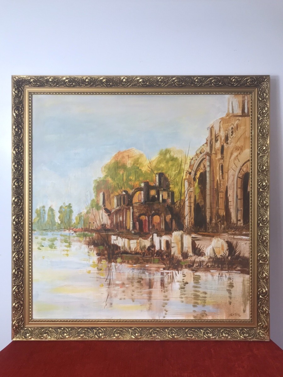 Original Oil Painting Of Glastonbury Abbey Somerset England Framed/signed Gater