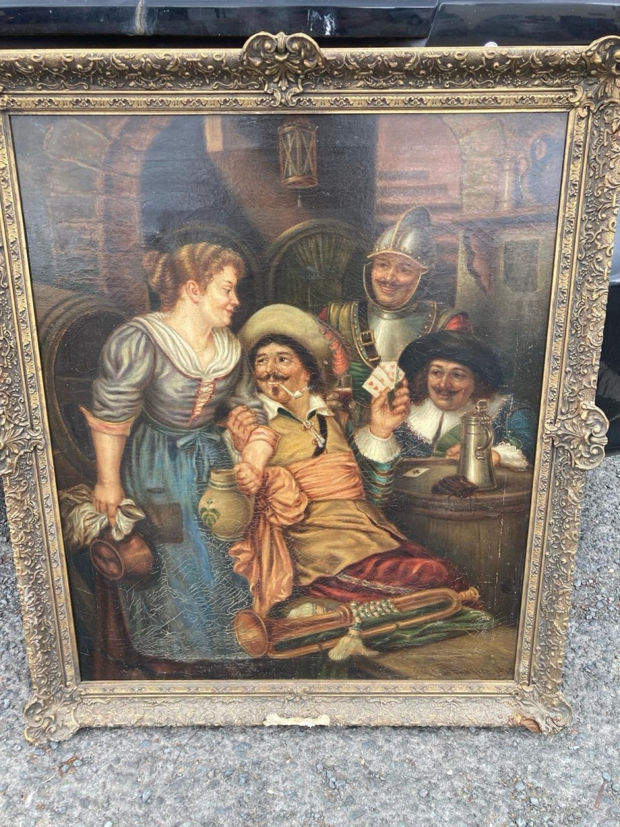Fine Art Dutch European Cavaliers In Tavern Scene Oil Painting On Canvas