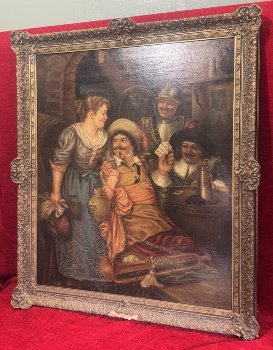 Fine Art Dutch European Cavaliers In Tavern Scene Oil Painting On Canvas