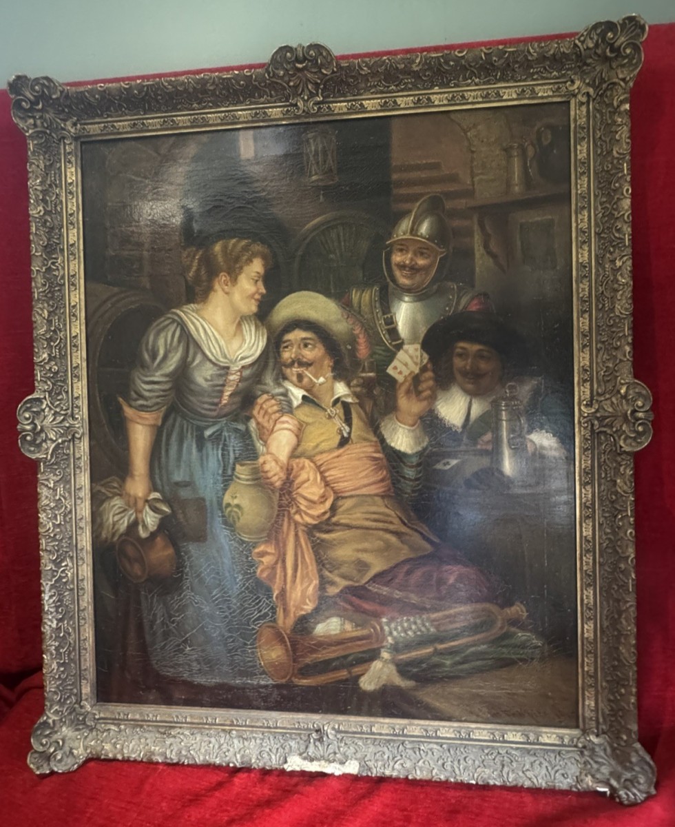 Fine Art Dutch European Cavaliers In Tavern Scene Oil Painting On Canvas