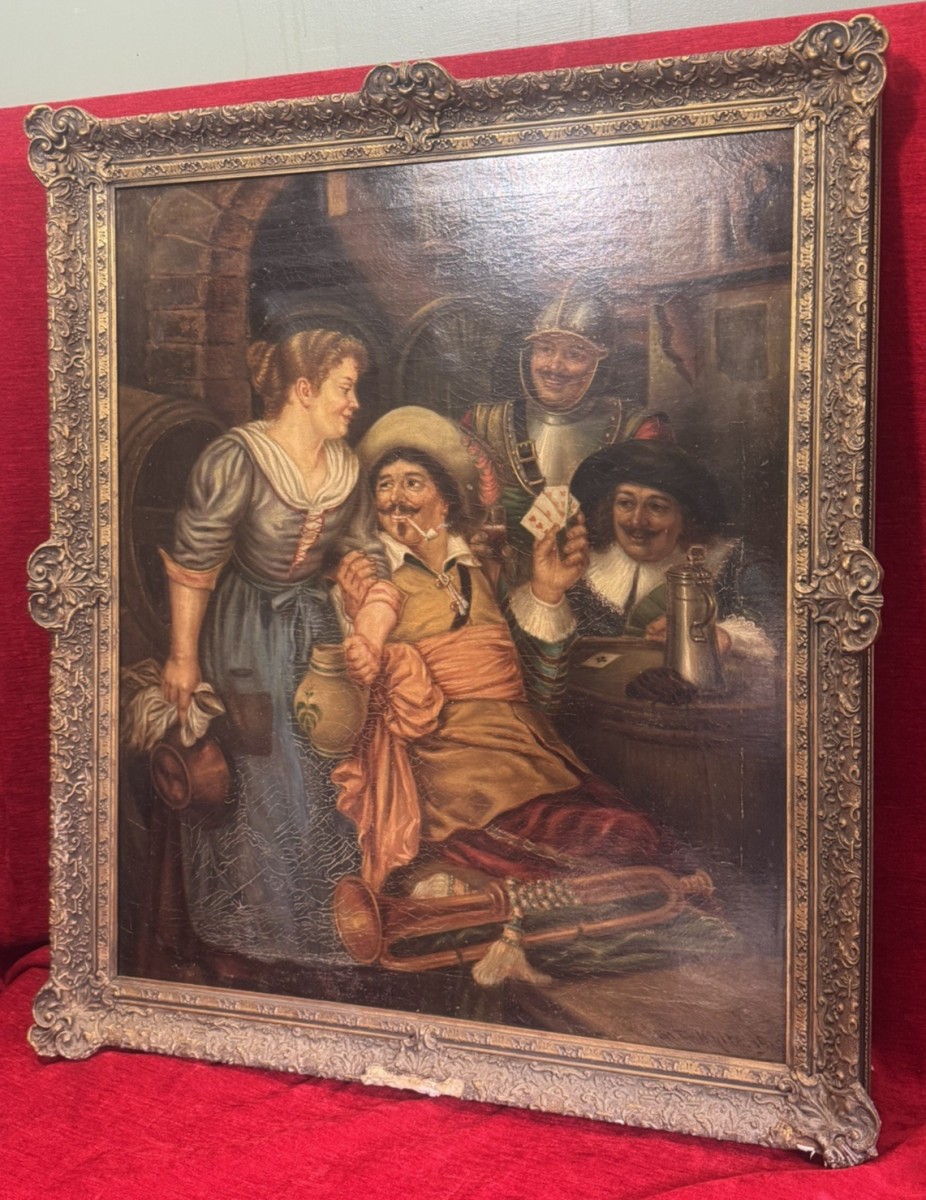 Fine Art Dutch European Cavaliers In Tavern Scene Oil Painting On Canvas