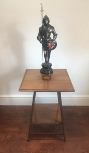 Antique Edwardian Fine Satinwood Centre Table With Herringbone Inlays And Centre Motif Circle Of Satinwood With Inlaid Stringing On Tapered Legs With Bottom Gallery Shelf For Display In Good Condition With Some Very Slight Fine Marks Conductive To Age And Usage Dimensions In Inches Height 27” Top 19” Square Bottom Gallery Shelf 13” Square