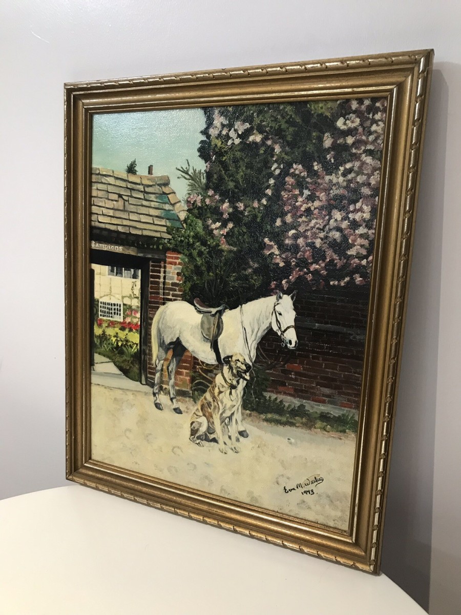 After Barbara Woodhouse Oil Painting Titled ‘friends Dog With A Horse’ Signed