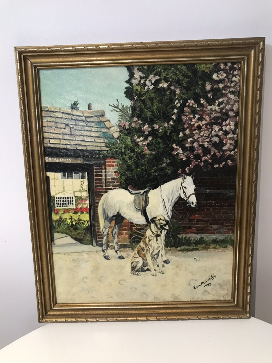 After Barbara Woodhouse Oil Painting Titled ‘friends Dog With A Horse’ Signed