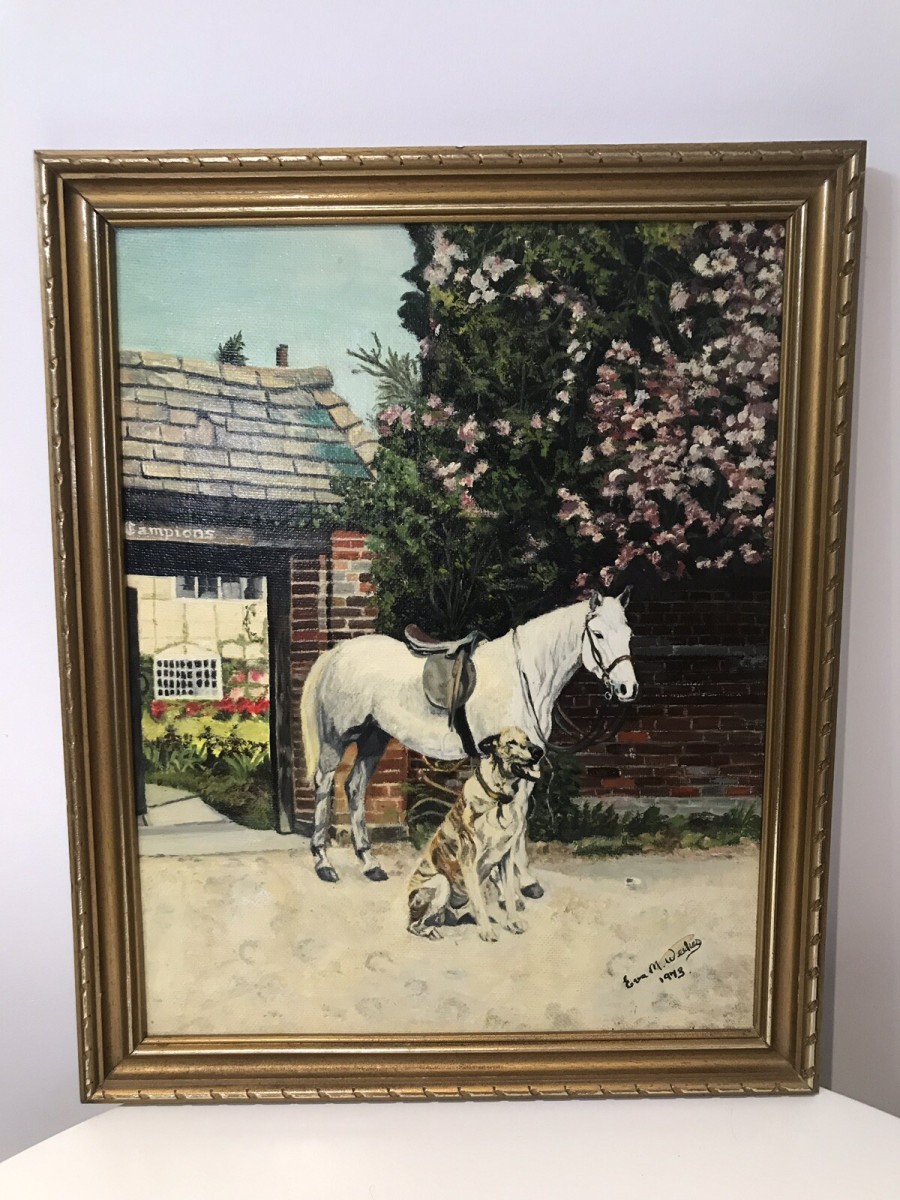 After Barbara Woodhouse Oil Painting Titled ‘friends Dog With A Horse’ Signed