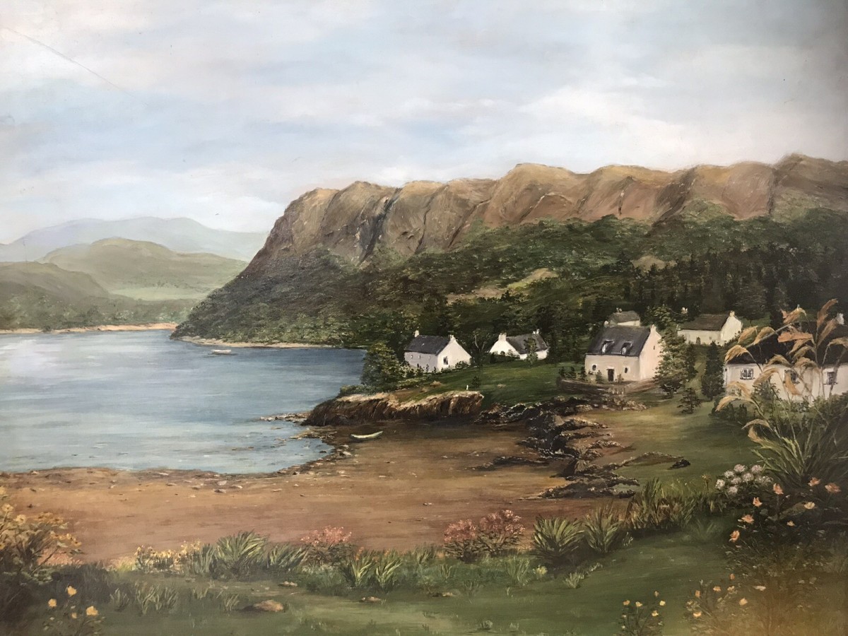 Landscape Oil Painting Of Cove With Beach And Houses Signed H D A Seaton