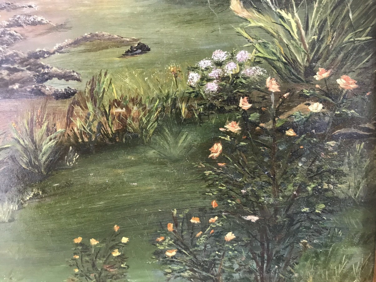 Landscape Oil Painting Of Cove With Beach And Houses Signed H D A Seaton