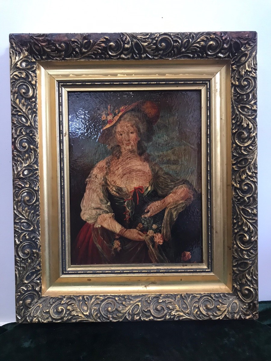 Primary image for Vintage Oleograph In The Style Of Gainsborough Lady In Elaborate Gown Framed