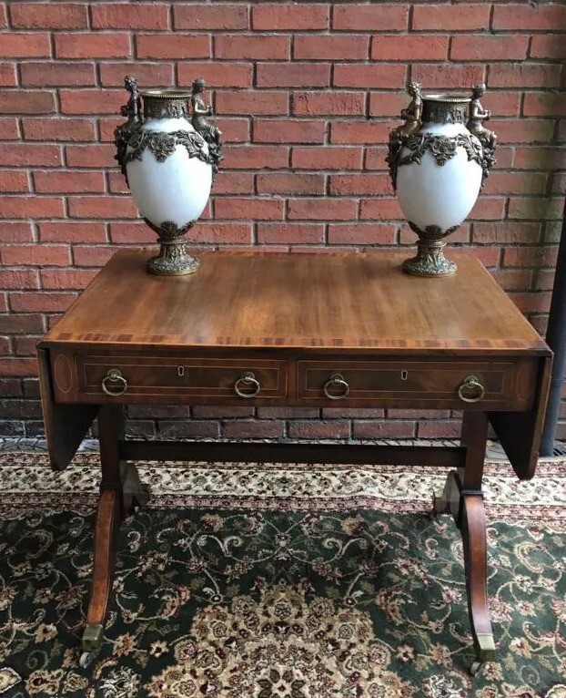 Primary image for Period Fine Antique George Iii 1760 Red Walnut & Herringbone Inlay Sofa Table