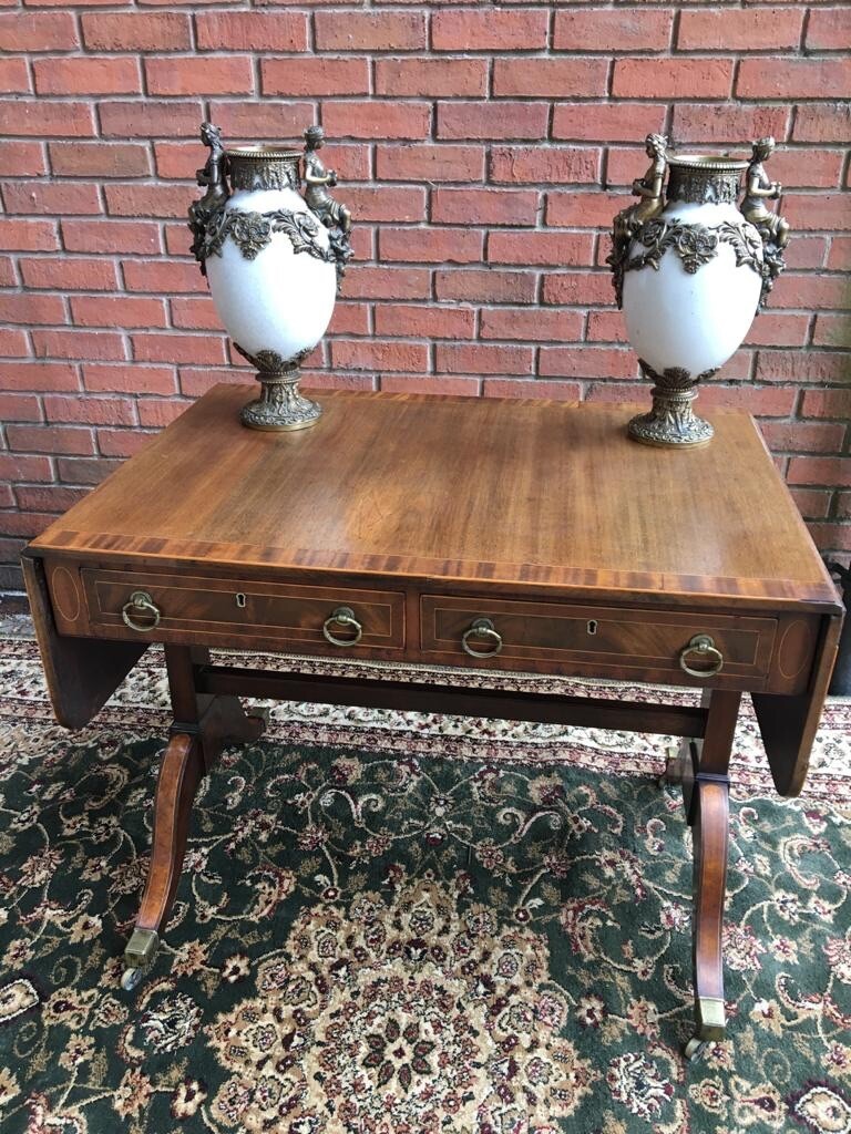 Period Fine Antique George Iii 1760 Red Walnut & Herringbone Inlay Sofa Table