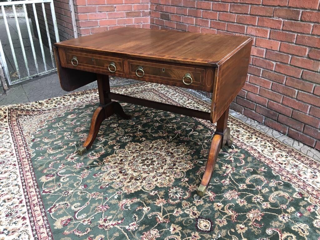 Period Fine Antique George Iii 1760 Red Walnut & Herringbone Inlay Sofa Table