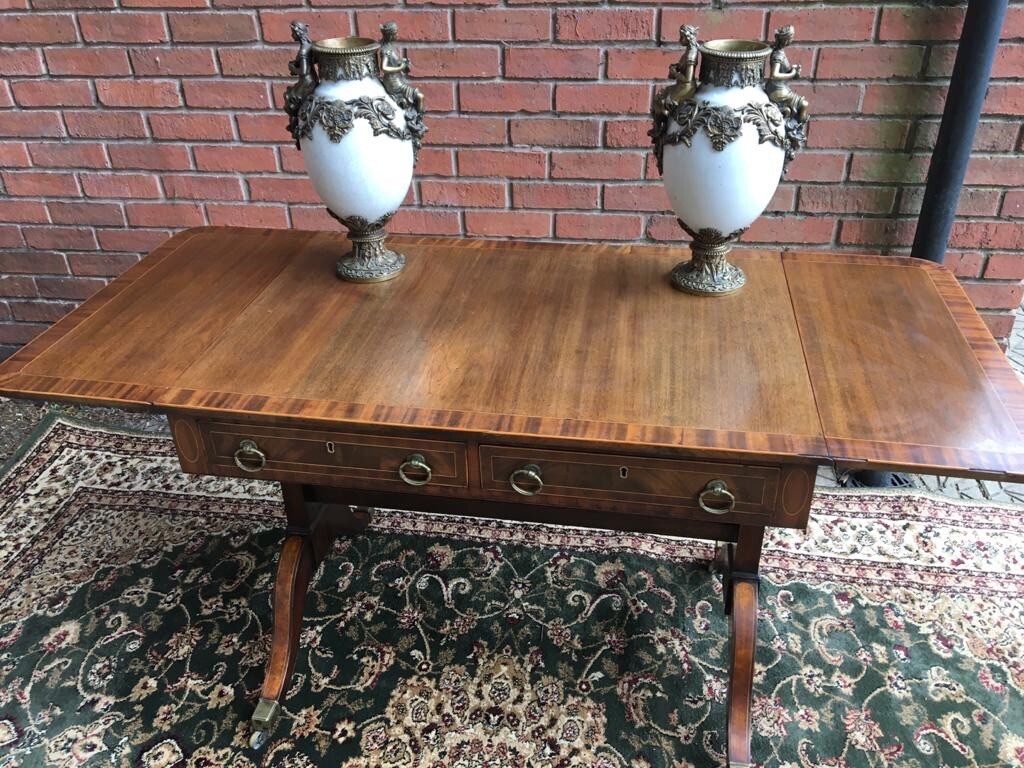 Period Fine Antique George Iii 1760 Red Walnut & Herringbone Inlay Sofa Table
