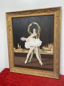 Contemporary French Don Juan Ballet Portrait Oil Painting In Gilt Frame/Signed. Circa - 1950’s Vibrant Beautifully Executed Oil Painting On Board Of A Male ‘Don Juan’ & Female Ballet Dancer Capturing Stunning Ballet Poised Movement With Modernistic Set Of Houses In The Background. Rich Hues With Fine Facial Details And Intricately Painted Costumes. A Colourful And Resplendent Painting Of The Historical Don Juan Ballet Performance First Performed In 1665. Signed By Scottish Artist Bill Monteath Set In Quality Gilt Wood Frame *Signs Of Wear On Frame* Provenance Part Of Lord Hill Museum Collection Acquired 1940 For Museum. Dimensions In Inches Height 19” Width 16” Depth 1 1/4”
