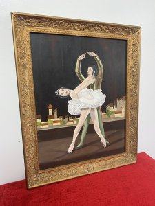 Contemporary French Don Juan Ballet Portrait Oil Painting In Gilt Frame/Signed. Circa - 1950’s Vibrant Beautifully Executed Oil Painting On Board Of A Male ‘Don Juan’ & Female Ballet Dancer Capturing Stunning Ballet Poised Movement With Modernistic Set Of Houses In The Background. Rich Hues With Fine Facial Details And Intricately Painted Costumes. A Colourful And Resplendent Painting Of The Historical Don Juan Ballet Performance First Performed In 1665. Signed By Scottish Artist Bill Monteath Set In Quality Gilt Wood Frame *Signs Of Wear On Frame* Provenance Part Of Lord Hill Museum Collection Acquired 1940 For Museum. Dimensions In Inches Height 19” Width 16” Depth 1 1/4”