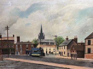 Early 20th Century Oil Painting Of Victorian Street Scene By David Norman Circa - Dated 1979 Composition - Oil On Board Listing Description Wonderfully Detailed Victorian Street Scene In Naive Painting Style. Detailed Shop Fronts, Town Houses And Country Pub With Various Modes Of Transport Including Open Top Coach Displaying Local Shop Advertisement, Horse And Trap And Lady Pushing Victorian Iron Wheeled Pram Past Thomas Turl Pub Front. Church Spire Towers Over Backdrop. Signed By Artist David Norman Dated 1979. Dimensions In Inches Height 23.5" X 32"