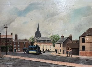 Early 20th Century Oil Painting Of Victorian Street Scene By David Norman Circa - Dated 1979 Composition - Oil On Board Listing Description Wonderfully Detailed Victorian Street Scene In Naive Painting Style. Detailed Shop Fronts, Town Houses And Country Pub With Various Modes Of Transport Including Open Top Coach Displaying Local Shop Advertisement, Horse And Trap And Lady Pushing Victorian Iron Wheeled Pram Past Thomas Turl Pub Front. Church Spire Towers Over Backdrop. Signed By Artist David Norman Dated 1979. Dimensions In Inches Height 23.5" X 32"