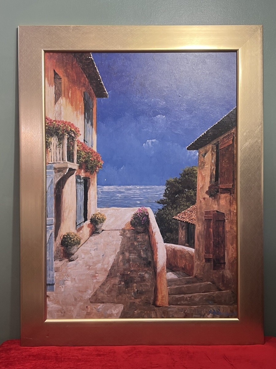 Primary image for Giles Archambault 'villa By The Sea' Large Acrylic Painting On Board