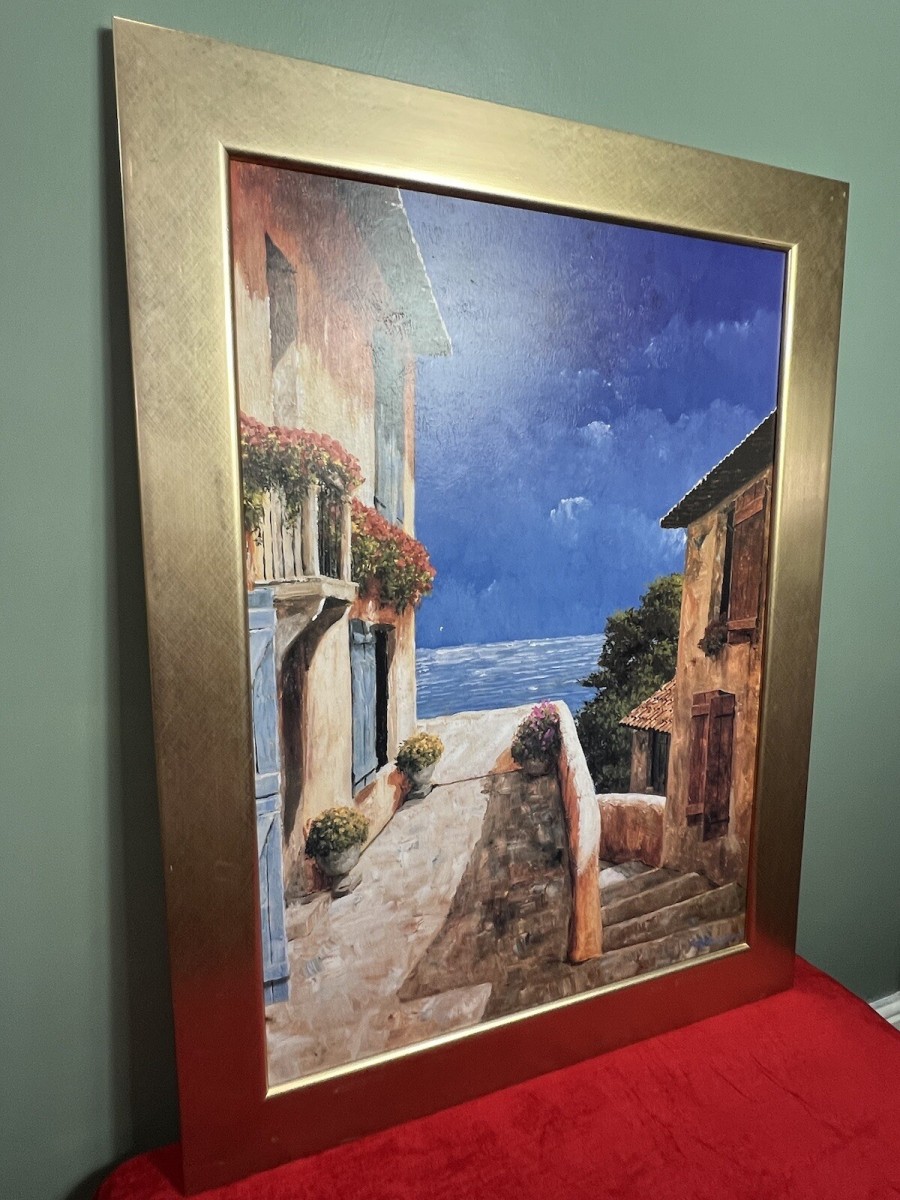 Giles Archambault 'villa By The Sea' Large Acrylic Painting On Board