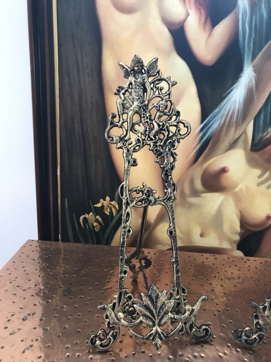 Pair Of Ornate Antique Cast Iron Painting Easels
