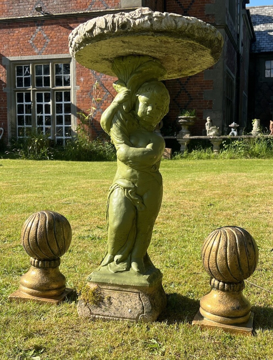 Primary image for Cherub & Acanthus Leaf Bird Bath With Pair Of Conical Mounts