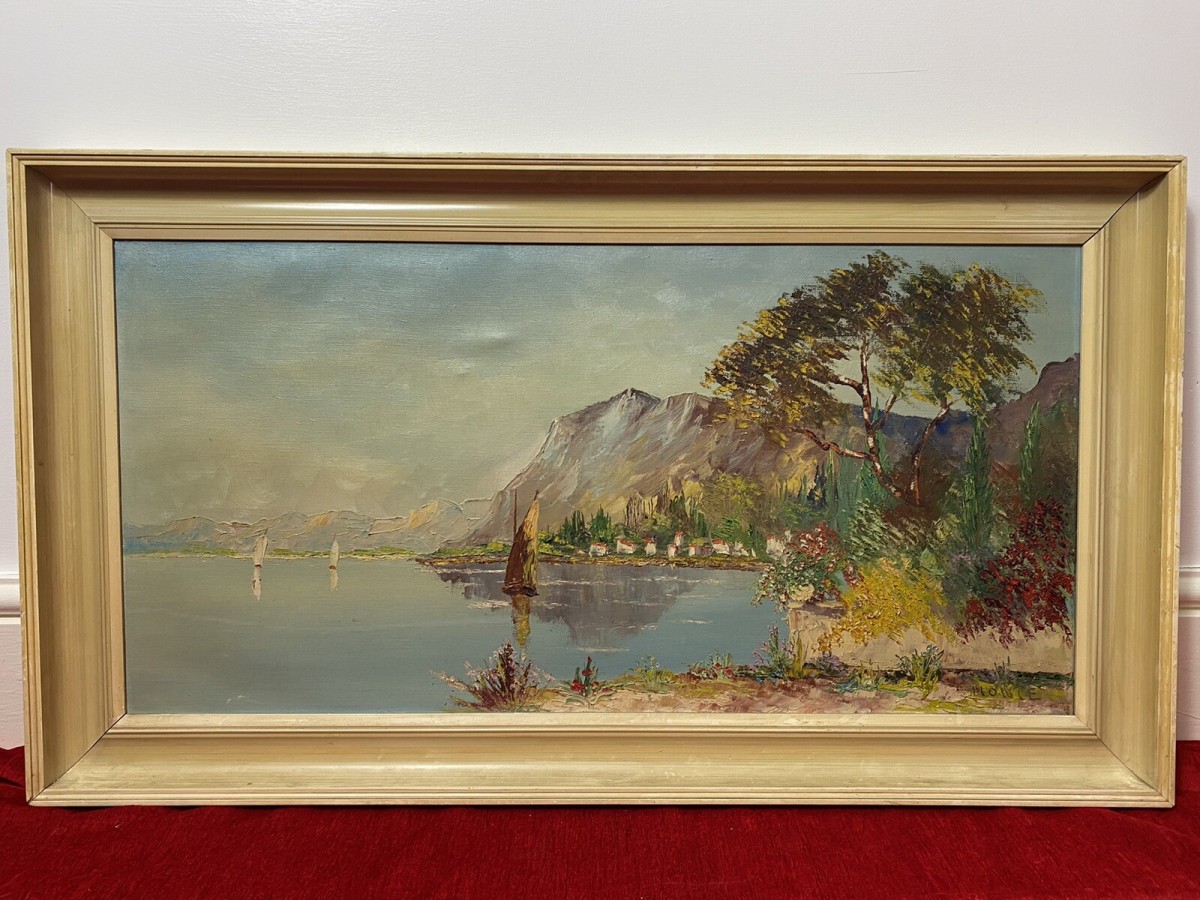 Italian Adriatic Coastal Landscape With Sail Boats Signed By Artist Monte