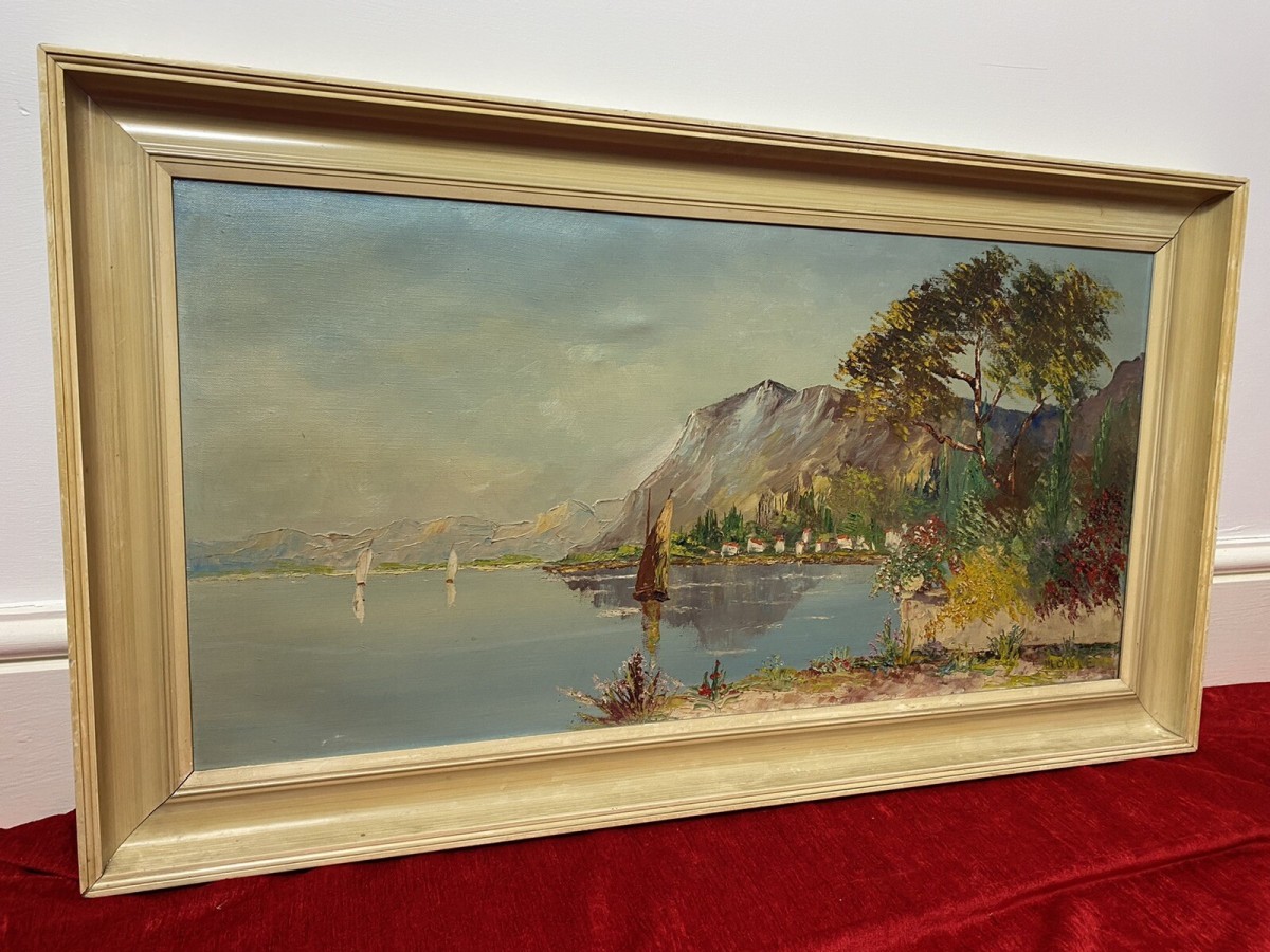 Italian Adriatic Coastal Landscape With Sail Boats Signed By Artist Monte
