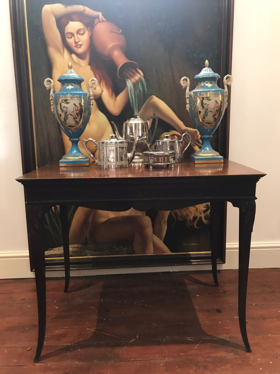 Primary image for Rare Plum Mahogany Period Antique Chippendale Revival Circa 1890 Silver Table