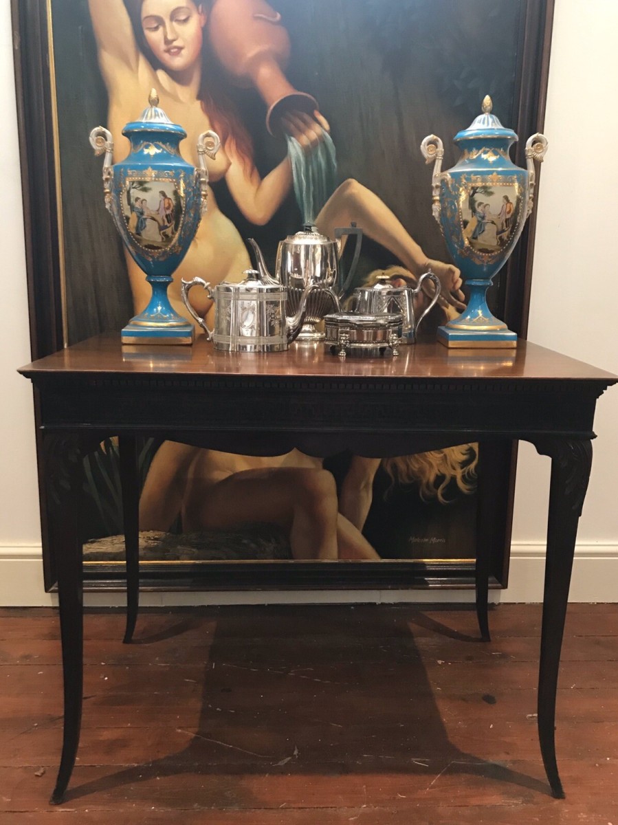 Rare Plum Mahogany Period Antique Chippendale Revival Circa 1890 Silver Table