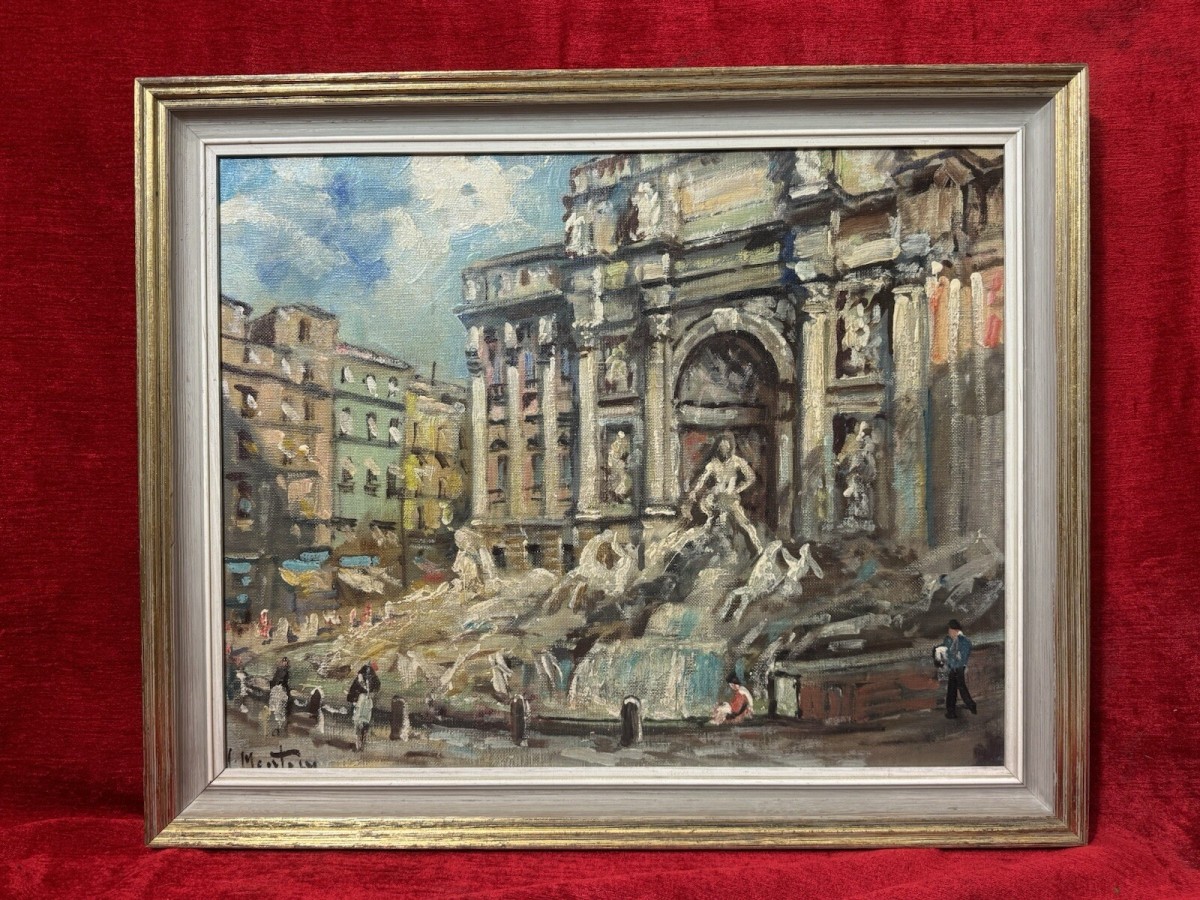 Mid Century Italian Impressionist Landmark Trevi Fountain By Carlo Montesi