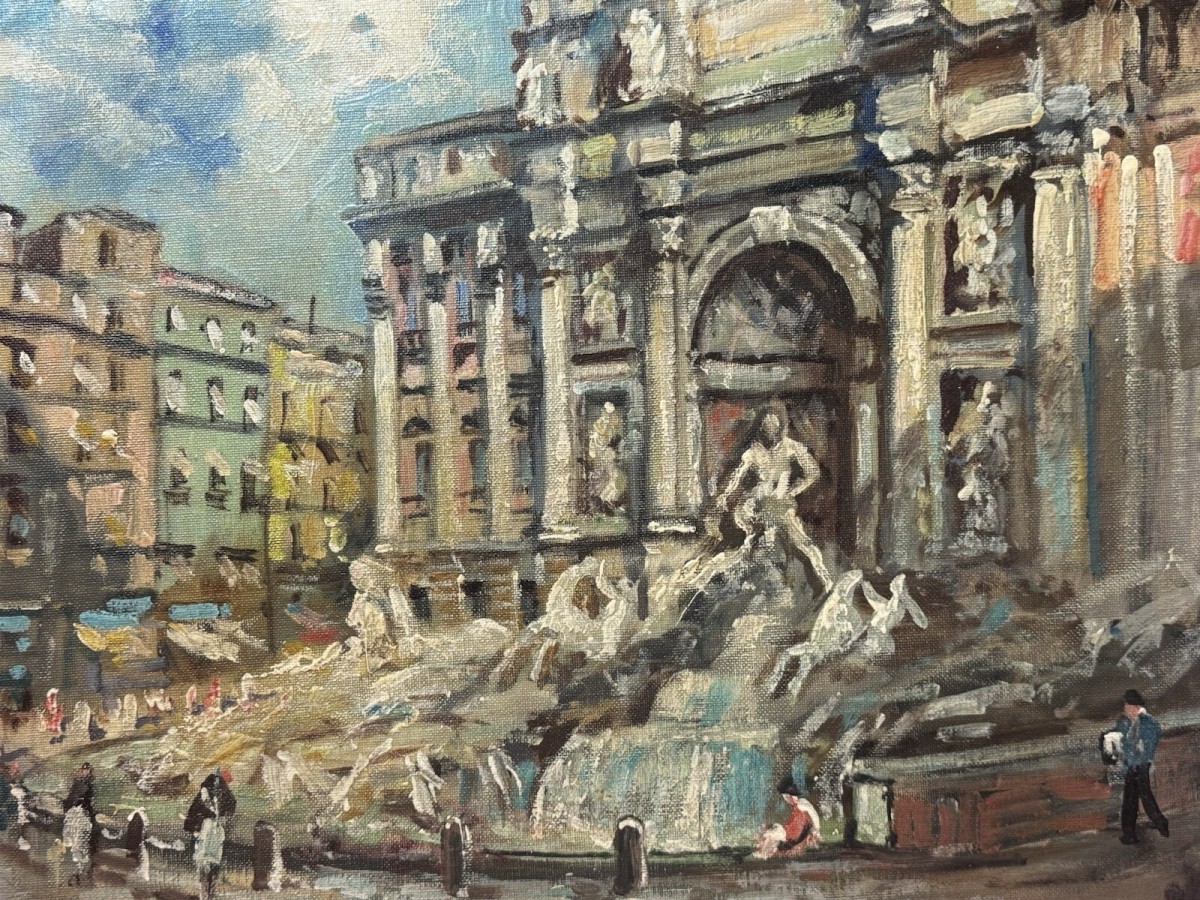 Mid Century Italian Impressionist Landmark Trevi Fountain By Carlo Montesi