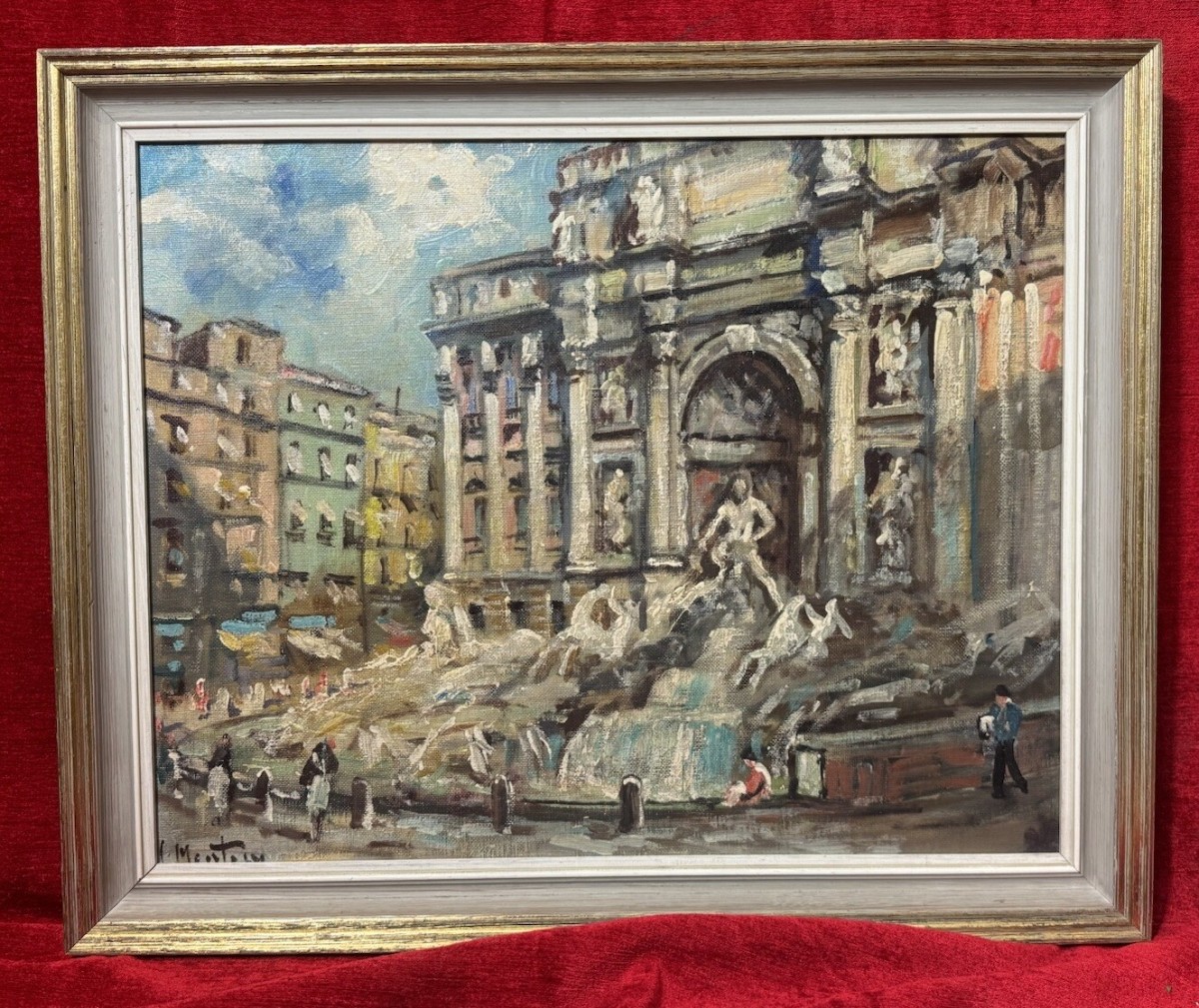 Mid Century Italian Impressionist Landmark Trevi Fountain By Carlo Montesi