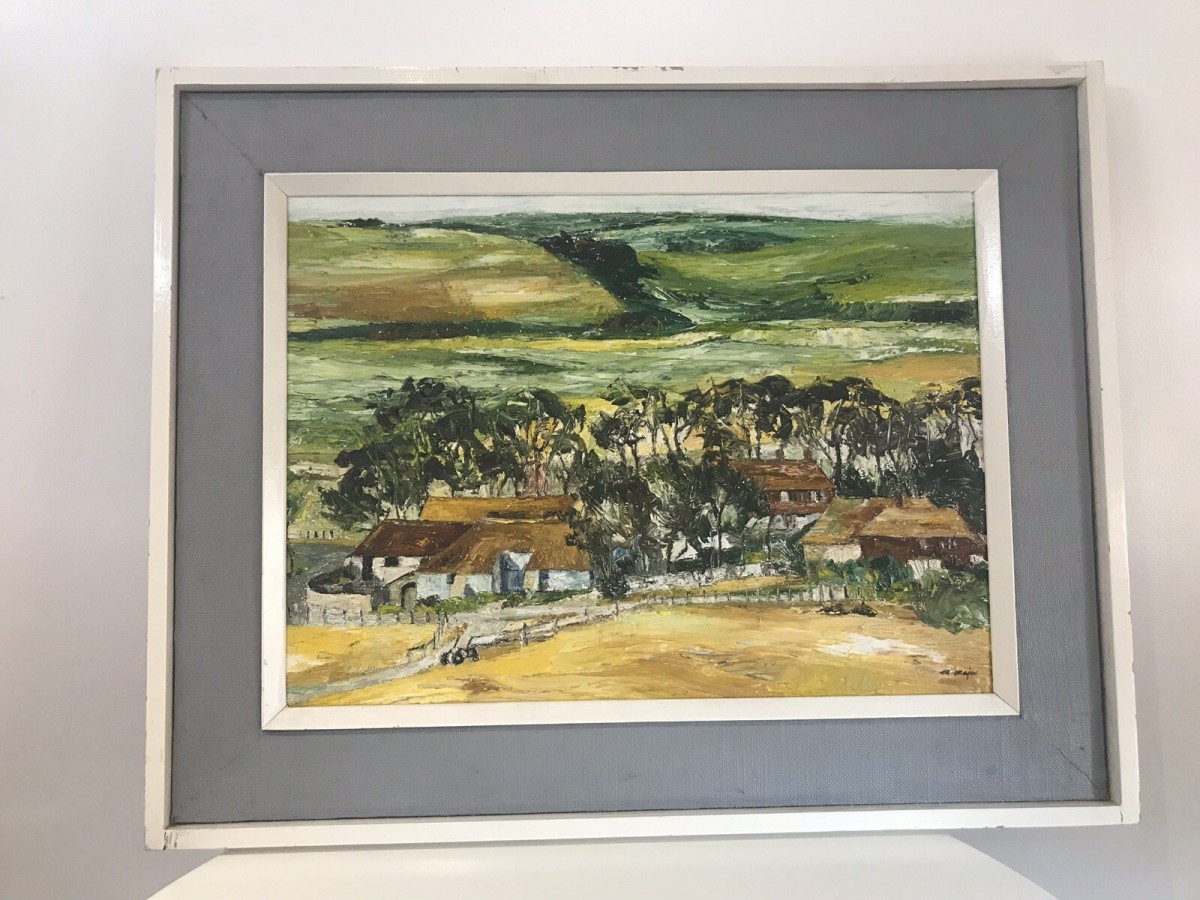 Modern Art Farmstead Landscape Original Signed V R Major Oil Painting
