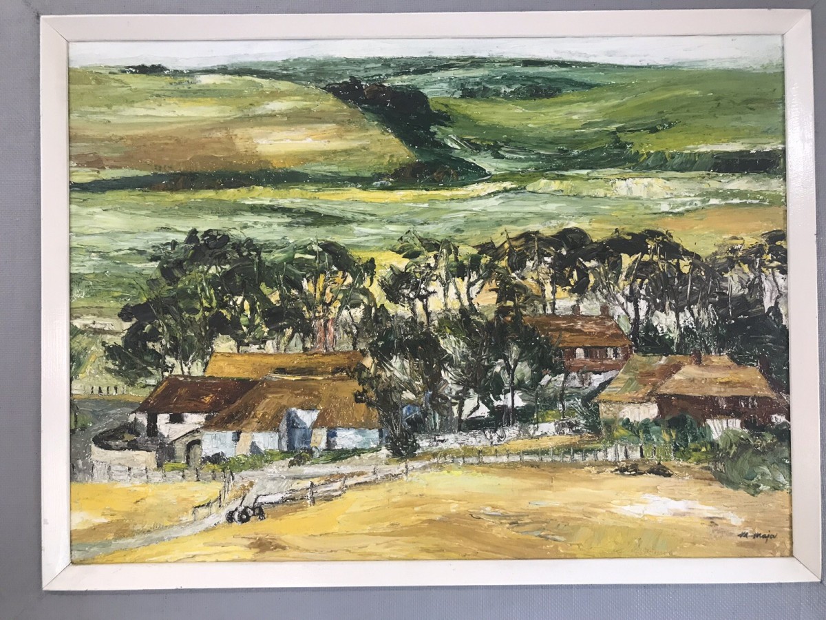 Modern Art Farmstead Landscape Original Signed V R Major Oil Painting