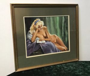 Original Reclining Nude Lady Watercolour By Contemporary Artist Malcolm Morris Nude Model Reclined Posed Reading A Book Stunning Facial Features Finely Painted Watercolour By Known Welsh Artist From The 1970’s Malcolm Morris Glazed With Wooden Frame Signed Dimensions In Inches Height 17.5” Width 20”