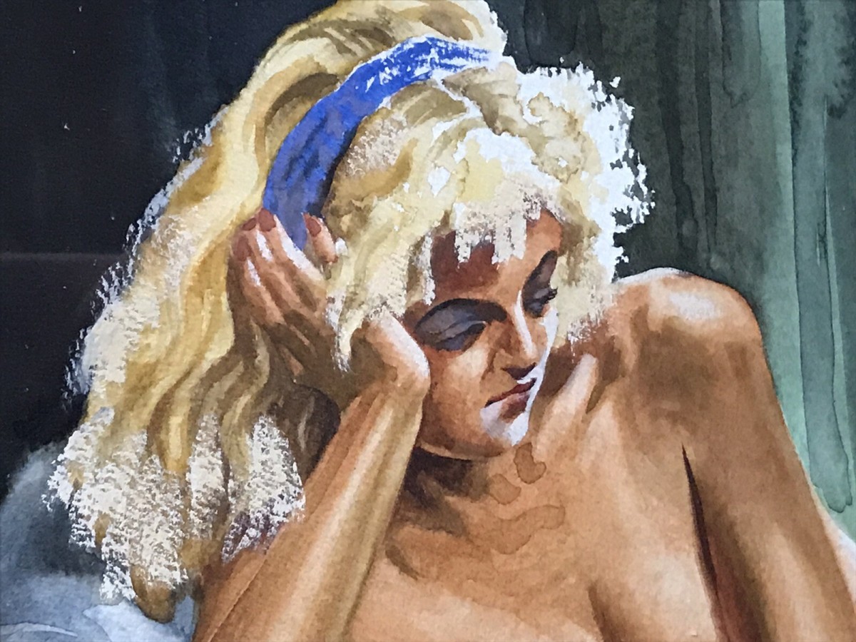 Original Reclining Nude Lady Watercolour By Contemporary Artist Malcolm Morris