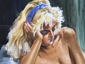 Original Reclining Nude Lady Watercolour By Contemporary Artist Malcolm Morris Nude Model Reclined Posed Reading A Book Stunning Facial Features Finely Painted Watercolour By Known Welsh Artist From The 1970’s Malcolm Morris Glazed With Wooden Frame Signed Dimensions In Inches Height 17.5” Width 20”
