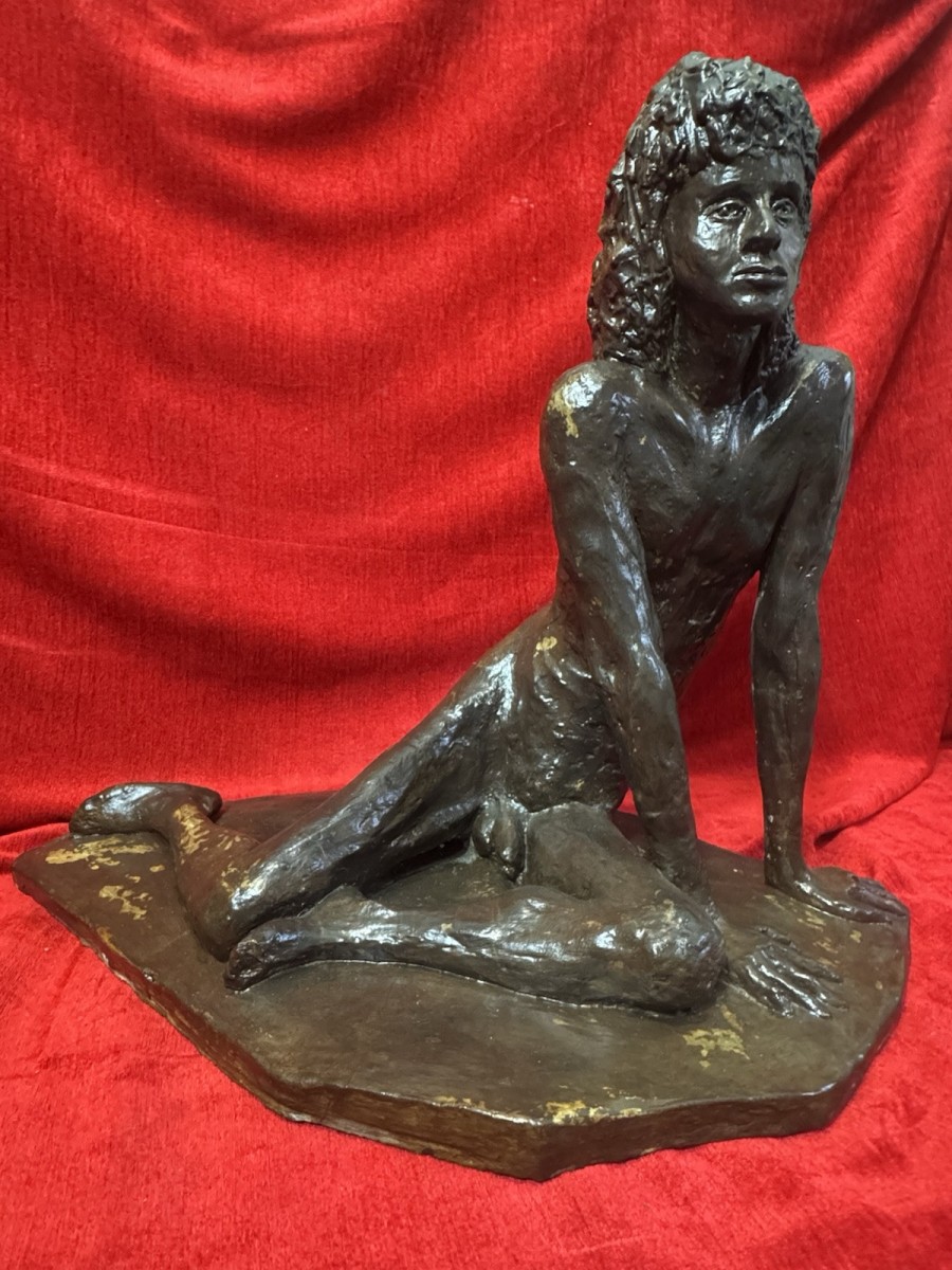 Contemporary Modern Male Figural Nude Posed Exhibition Sculpture Signed R Troki
