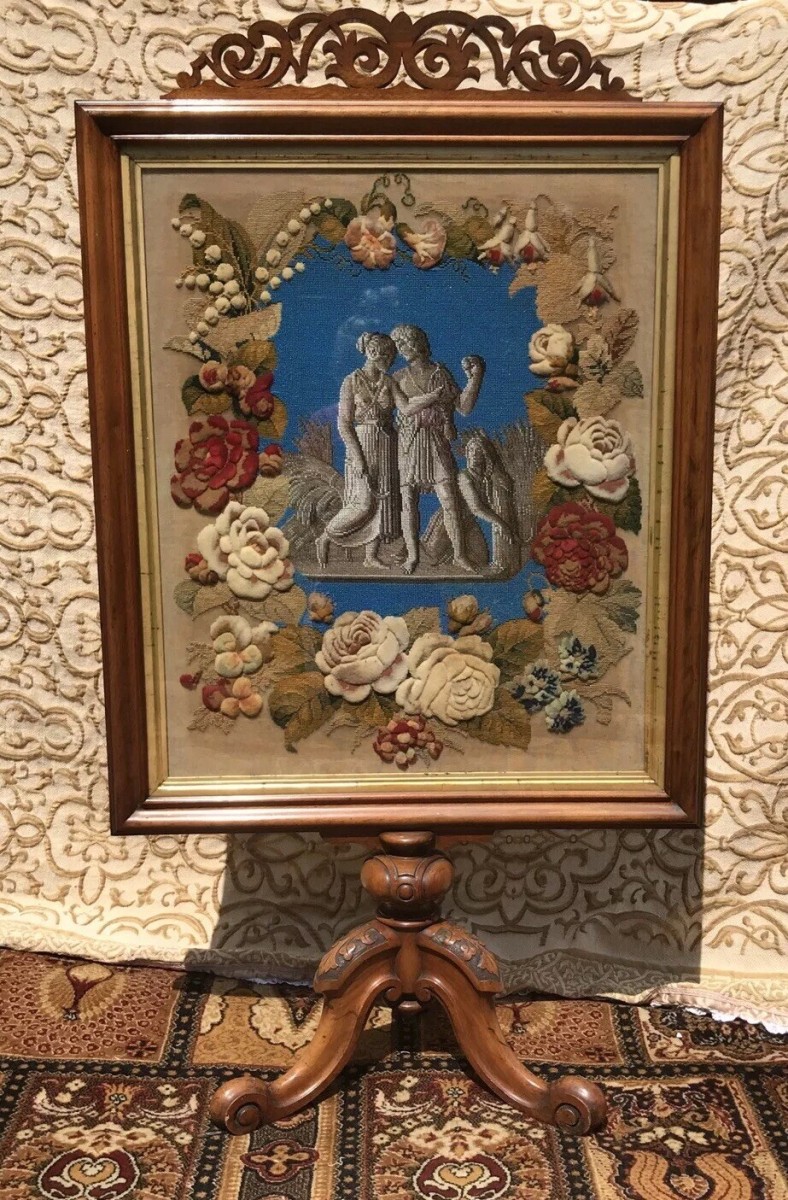 Primary image for Stunning Museum Quality Fire Screen Decorated With Roman Figures In Beadwork
