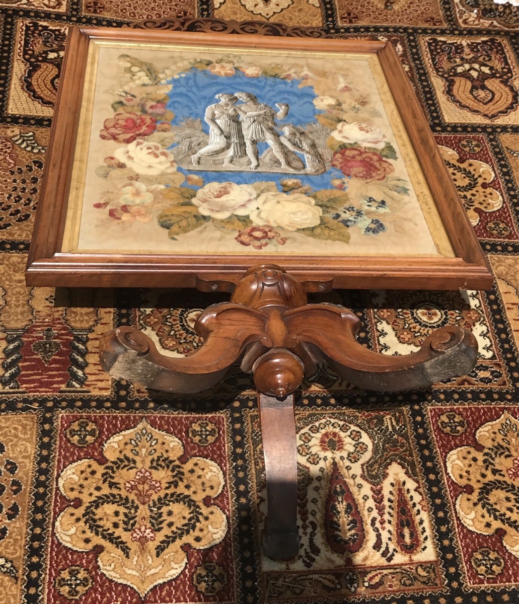 Stunning Museum Quality Fire Screen Decorated With Roman Figures In Beadwork