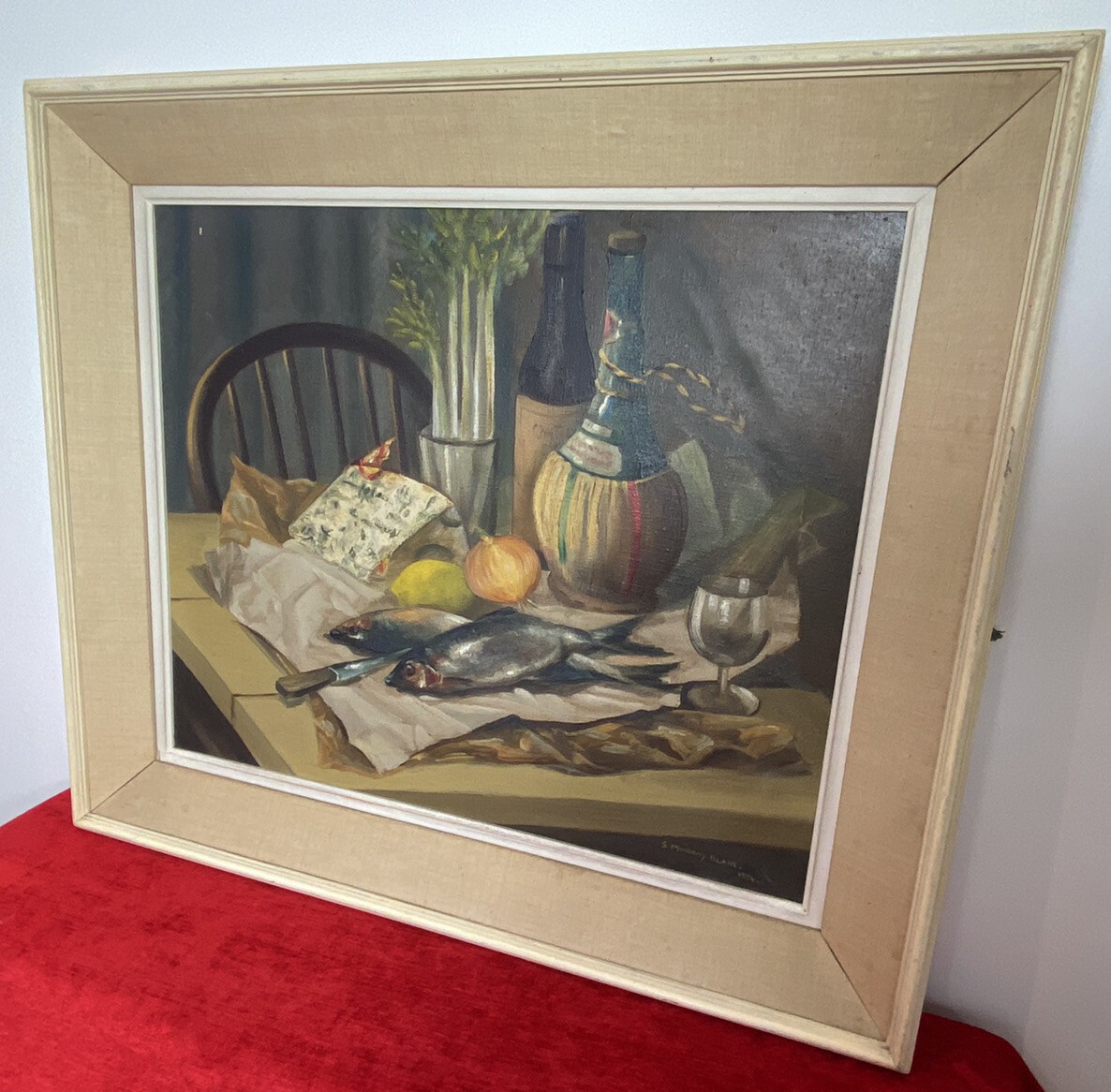 Original Oil Painting Still Life Title Herrings Signed S Murray Blair 1954