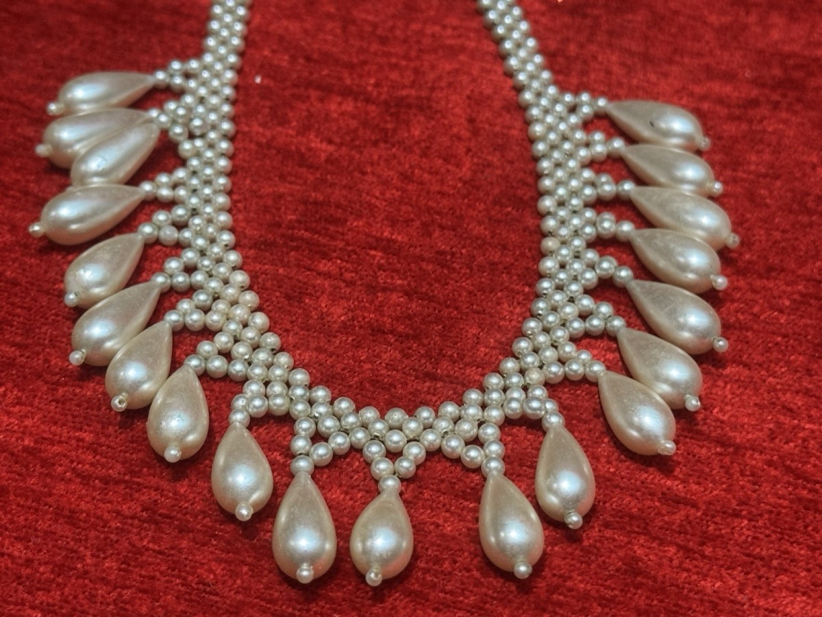 Antique Teardrop And Seed Pearl Necklace With Silver Clasp