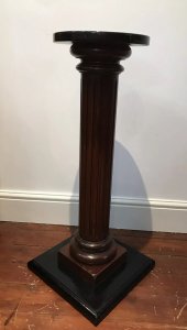 Fine Vintage Roman Style Corinthian Column Hardwood Pedestal Reeded Corinthian Column And Ebony Top Square Solid Base Perfect Plinth To Showcase Your Favourite Statue Lovely Condition Signs Of Wear Die To Age And Usage Female Bronze Statue Not Included Dimensions In Inches Height 34” Base Width 15.5” Sq Weight Approx 15Kg