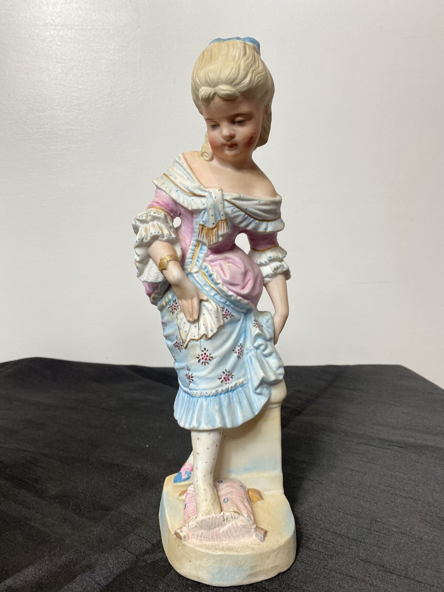 Pair Of Rare French Bisque Figurines The Prince And Princess With Glass Slipper