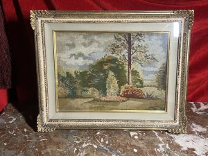 Italian Silk Needle Point Tapestry Of Landscaped Stately Home Garden Scene Circa 1890 Composition - Hand Woven Silk Listing Description 19th Century Romantic Realism Scene Of Italian Landscaped Garden. Hand Woven Silk Work Showing A Stunning Variety Of Native Flora And Forna With Interesting Composition. Natural Colour Palette Of Tonal Greens/Browns. Lovely Conversation Piece. Set In Glazed Finely Carved Frame. Dimensions In Inches Height 18" X Width 23"